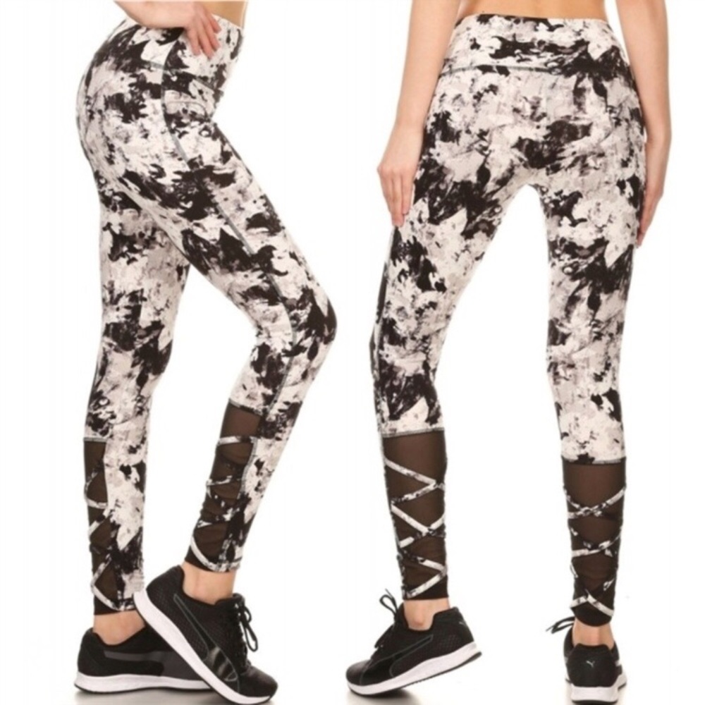 Strappy CrissCross Mesh Panel Leggings